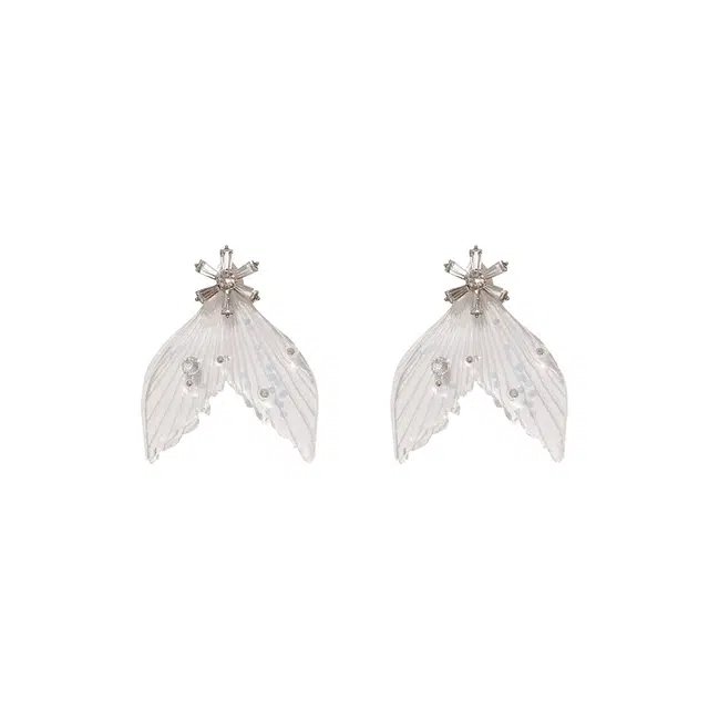 前方大荒野 夏日鱼尾一款两戴清新海洋氛围感时尚小众设计甜美温柔迷人精致日常通勤百搭时髦 锆石 耳环 女款