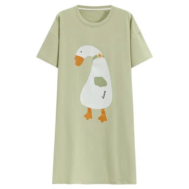 睦隆世家 纯棉短袖中长款舒适连衣裙休闲可外穿家居服睡裙 女款