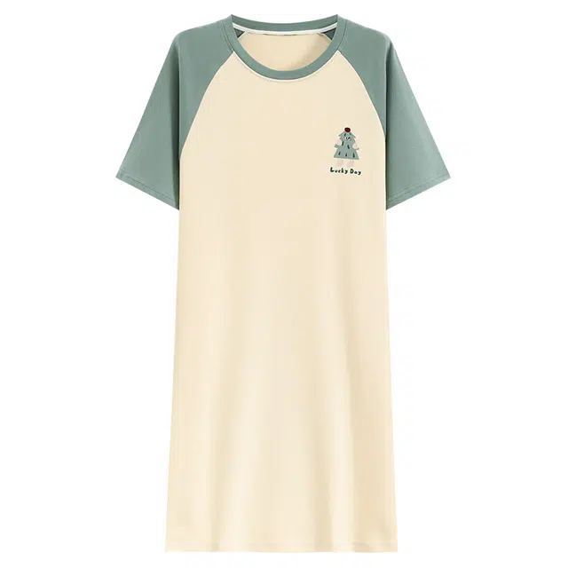 睦隆世家 中长款连衣裙纯棉短袖可外穿休闲家居服睡裙 女款