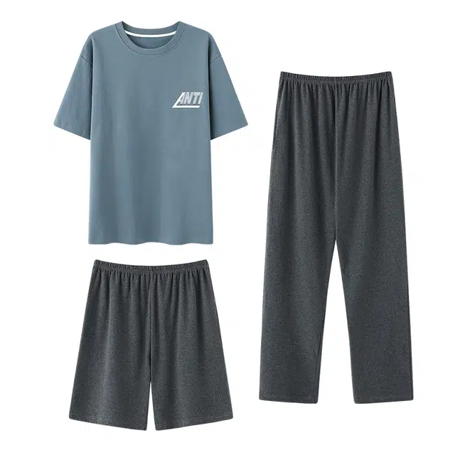 睦隆世家 纯棉短袖高级感圆领可外穿舒适家居服睡衣套装 男款