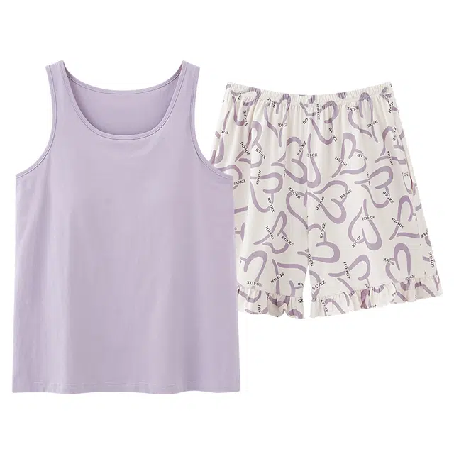 俏佳人 休闲带胸垫纯棉舒适透气可外穿背心家居服睡衣套装 女款