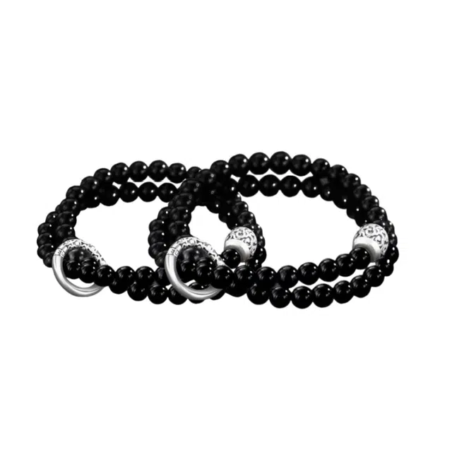 【真银｜异地可分开发】 奥斯坦汀 平安扣双层新中式百搭潮流国风转运手链环一对小众设计手饰品 黑曜石 手串 男女同款情侣款