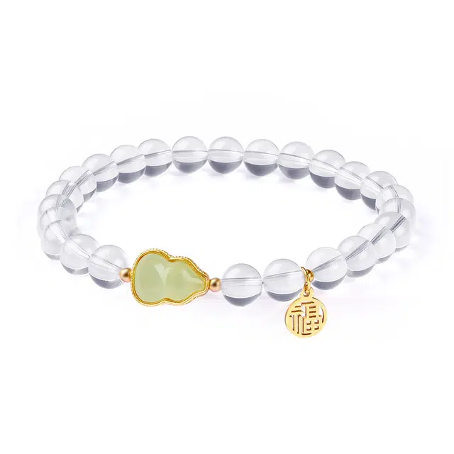 老庙 【前程似锦 招财纳福】福牌转运珠福禄葫芦 新中式国风经典设计简约百搭#好运上岸 天然 白水晶 手串 女款