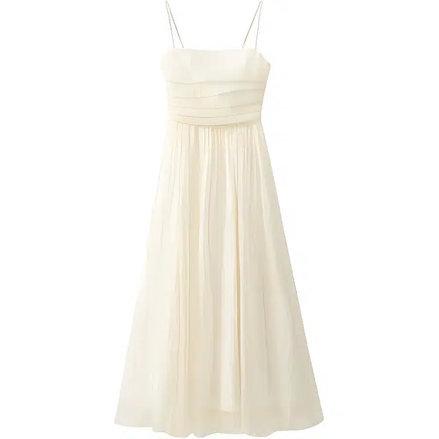 木清清 法式长裙气质收腰显瘦纯色礼服吊带连衣裙 女款