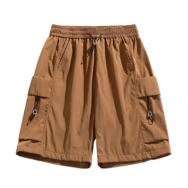 加荣 夏季五分裤透气凉感松紧腰简约薄款纯色百搭青少年休闲宽松大码高街休闲直筒速干工装短裤 男女同款