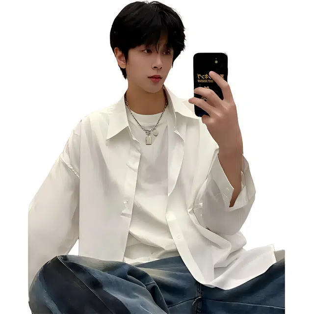 单爵 冰丝短袖衬衫男夏季高级感痞帅透气衬衣外套 男女同款