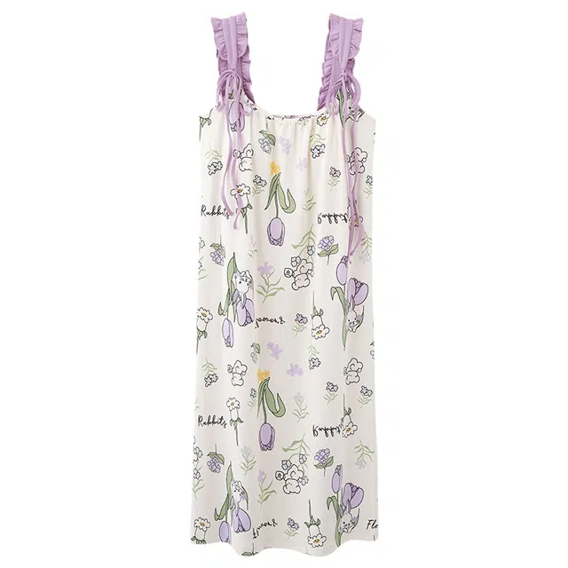 俏佳人 休闲带胸垫基础纯棉舒适透气可外穿吊带家居服无袖睡裙 女款