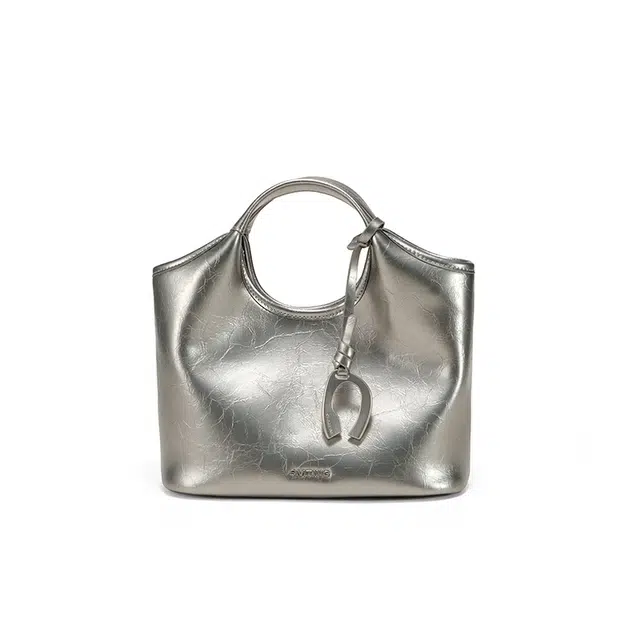 西木汀 赴约 小众设计师品牌百搭通勤高级感 牛皮 水桶包手提包 女款 古银色/深邃黑