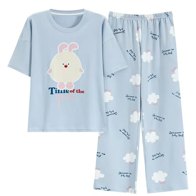 睦隆世家 纯棉短袖舒适家居服可外穿简约睡衣套装 女款