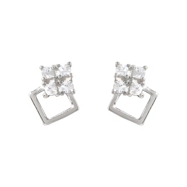 前方大荒野 镶钻小方块耳饰璀璨闪亮优雅精致轻奢高级感简约时尚小众设计日常通勤百搭时髦气质 锆石 耳钉 女款