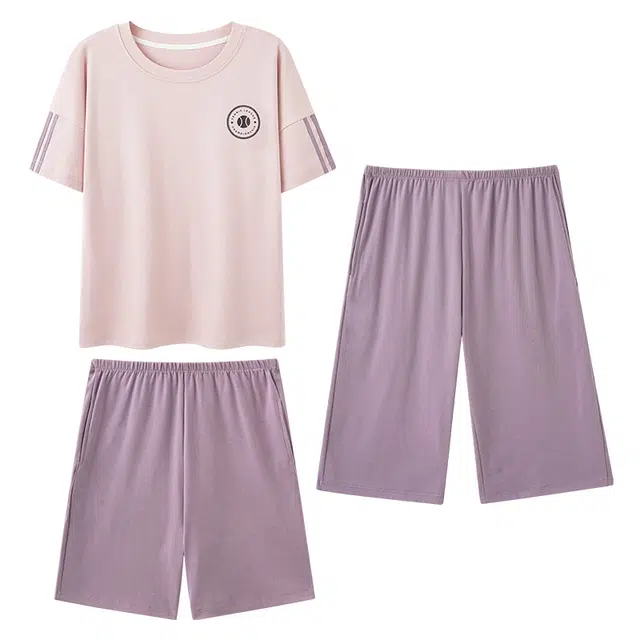 睦隆世家 短袖七分裤薄款舒适休闲家居服可外穿睡衣套装 女款