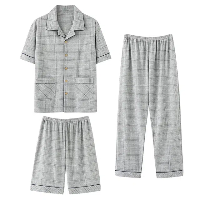 睦隆世家 纯棉短袖长薄款舒适休闲可外穿家居服可外穿睡衣套装 男款