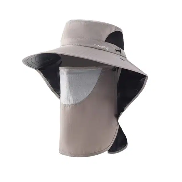 南极人 夏季防紫外线遮脸面罩渔夫帽户外登山钓鱼帽黑胶披肩遮脖子大帽檐遮阳帽透气太阳帽 轻薄款 防晒帽 男款