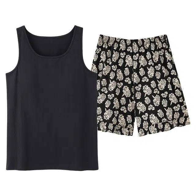 俏佳人 休闲带胸垫舒适可外穿透气背心家居服睡衣套装 女款