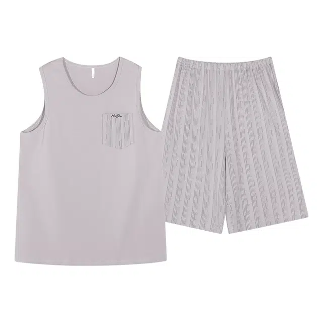 俏佳人 纯棉舒适透气慵懒休闲背心家居服睡衣套装 男款