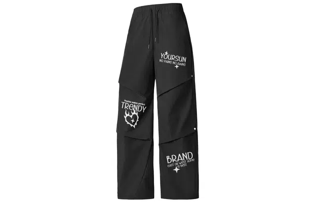 宜而爽 美式潮流学院风卡通火焰爱心星星字母涂鸦纯色基础款系带层次褶皱柳丁拼接设计宽松舒适时尚百搭潮牌直筒凉感运动休闲裤 男女同款