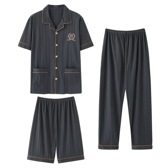 睦隆世家 纯棉短袖薄款休闲家居服简约休闲睡衣套装 男款