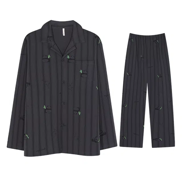 向薇 男士秋季纯棉长袖薄款春秋天青少年可外穿家居服睡衣套装 男款