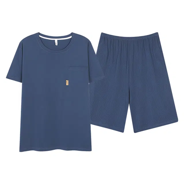 俏佳人 纯棉舒适透气基础短袖家居服休闲慵懒睡衣套装 男款