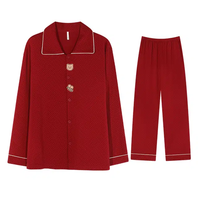 向薇 喜庆本命年男士春秋季纯棉长袖秋冬天薄款新婚结婚家居服睡衣套装 男款