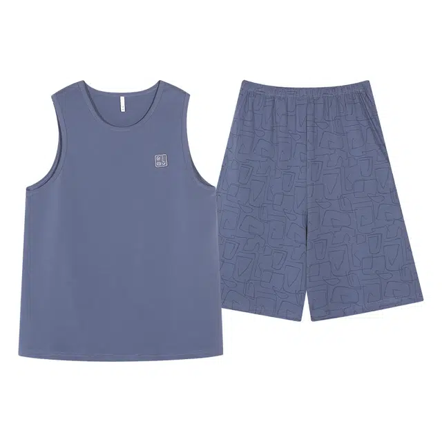 俏佳人 纯棉舒适透气休闲背心家居服睡衣套装 男款