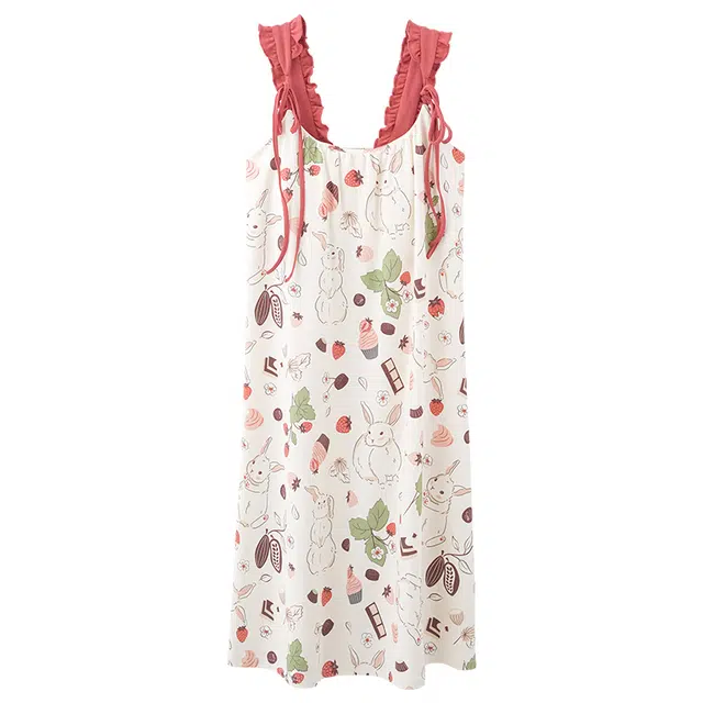 俏佳人 休闲带胸垫基础舒适透气可外穿满印无袖吊带家居服睡裙 女款