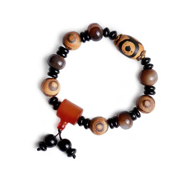 梨云暮雪 三眼天珠 藏式多宝  潮流设计款 国潮民族风 复古简约时尚#好运 玛瑙 玉石手串 男女同款情侣款