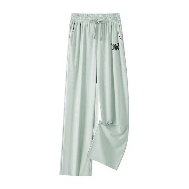 棉致 惊叹猫冰丝凉感防晒简约丝滑中腰系带舒适直筒休闲裤 女款