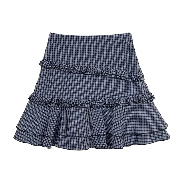 木清清 百搭格子花边半身裙设计感休闲短裙 女款