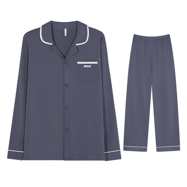 向薇 纯棉男士春秋季薄款长袖开衫两件套男生男式可外穿家居服睡衣套装 男款