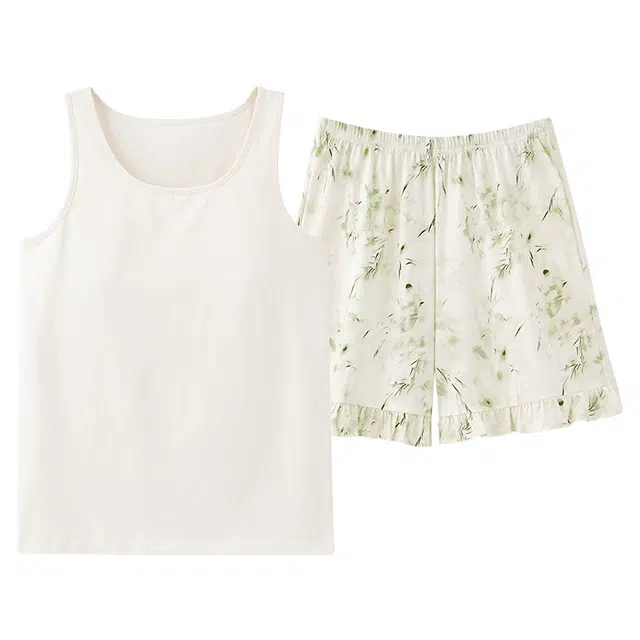 俏佳人 休闲带胸垫舒适透气可外穿背心家居服睡衣套装 女款