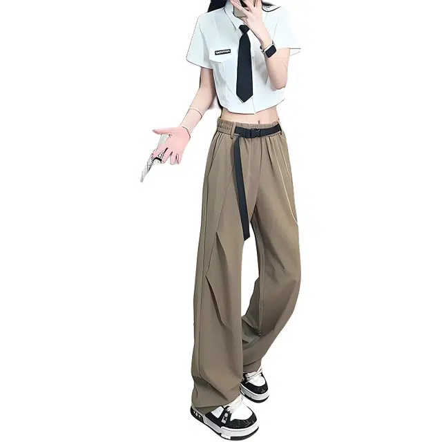 单爵 美式冰丝速干薄款垂感褶皱空调裤阔腿直筒伞兵休闲裤 男女同款