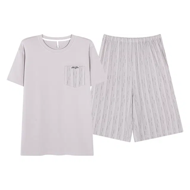 俏佳人 纯棉舒适透气休闲慵懒短袖家居服基础纯色睡衣套装 男款