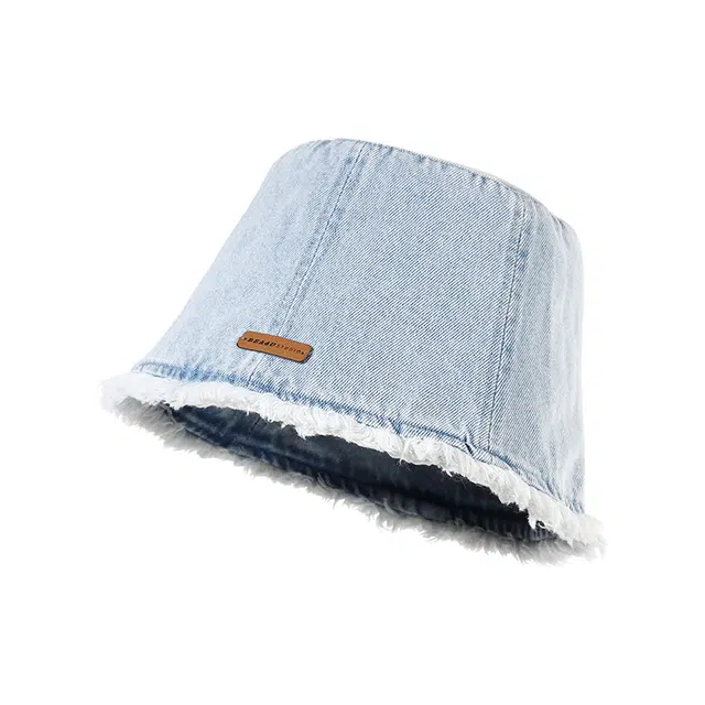 南极人 韩版毛边牛仔水桶帽子显脸小适合方圆脸百搭素颜通勤遮脸盆帽复古百搭遮阳 棉 渔夫帽 女款
