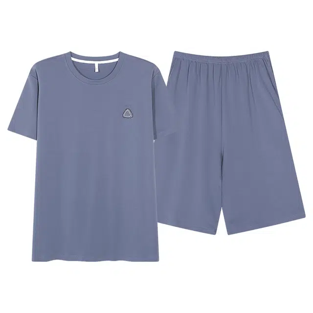 俏佳人 纯棉舒适透气慵懒短袖基础纯色休闲家居服睡衣套装 男款