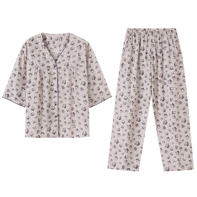 桔内 七分袖薄款家居服简约时尚可外穿九分裤睡衣套装 女款