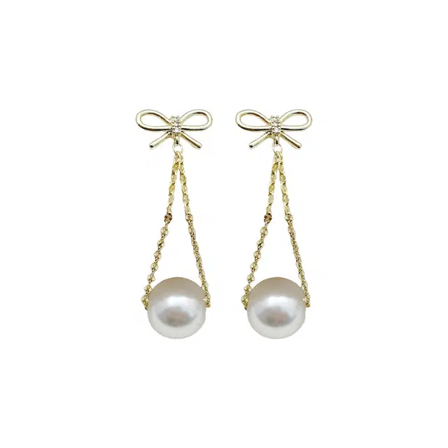 双生恋 蝴蝶结珠小众设计感百搭时尚精致日常通勤约会轻奢高级感 铜 耳环 女款