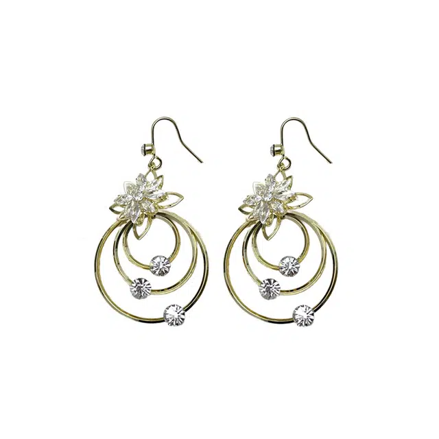 双生恋 圈圈年年 几何圆圈花朵锆石耳钩小众设计感百搭时尚精致日常通勤约会耳饰轻奢高级感 铜 耳环 女款