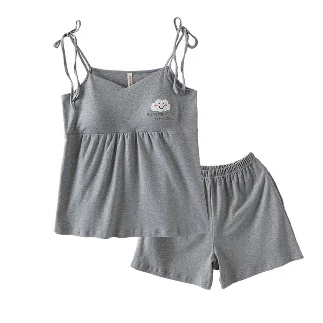 俏霓桐 简约轻薄可爱甜美少女风无袖三分裤可外穿睡衣套装 女款