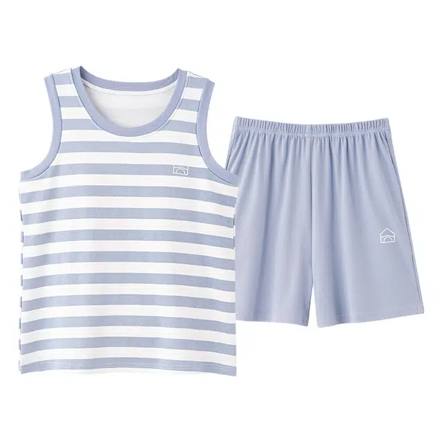 俏佳人 韩版简约休闲带胸垫条纹舒适透气可外穿家居服睡衣套装 女款