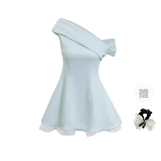 涂诗菲 法式千金风蕾丝拼接一字斜肩短裙小众设计独特漂亮掐腰显瘦短袖连衣裙 女款