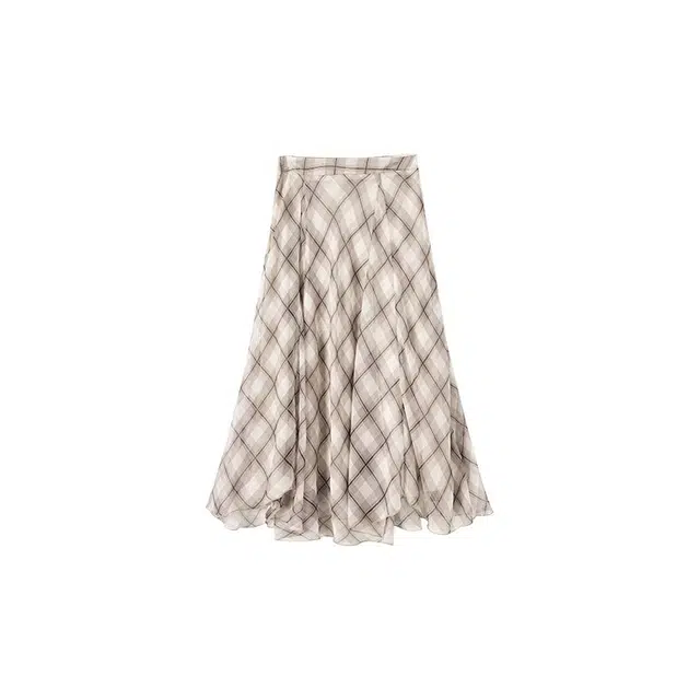 潞优野 款高级感度假风半身裙夏季复古格纹垂感飘逸休闲长裙 女款