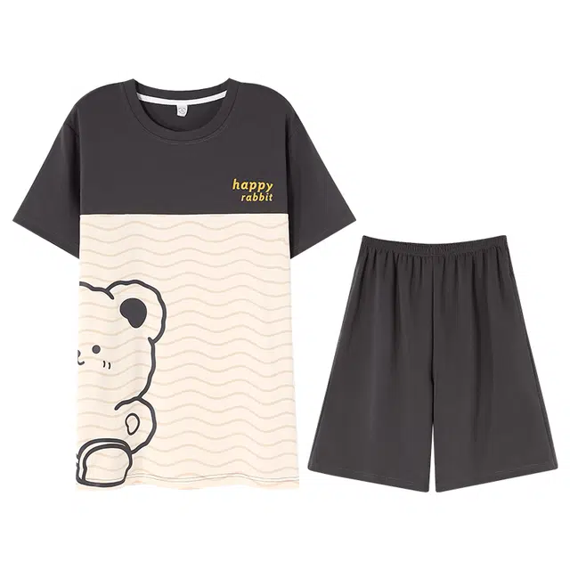 向薇 短袖薄款可外穿家居服五分裤夏季睡衣套装 男款