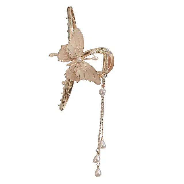 沂茹 文艺小清新甜美精致金色立体飞舞蝴蝶流苏大号后脑勺盘发发抓森系温柔减龄抓夹发饰头饰 合金 发夹 女款