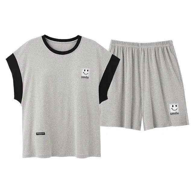 俏佳人 带胸垫套头休闲舒适运动风可外穿短袖透气家居服垂感亲肤睡衣套装 女款