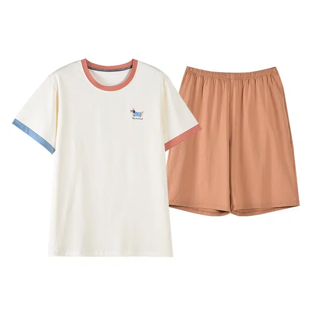 俏霓桐 夏季薄款简约可爱卡通休闲百搭舒适棉透气柔软家居服可外穿睡衣套装 男款