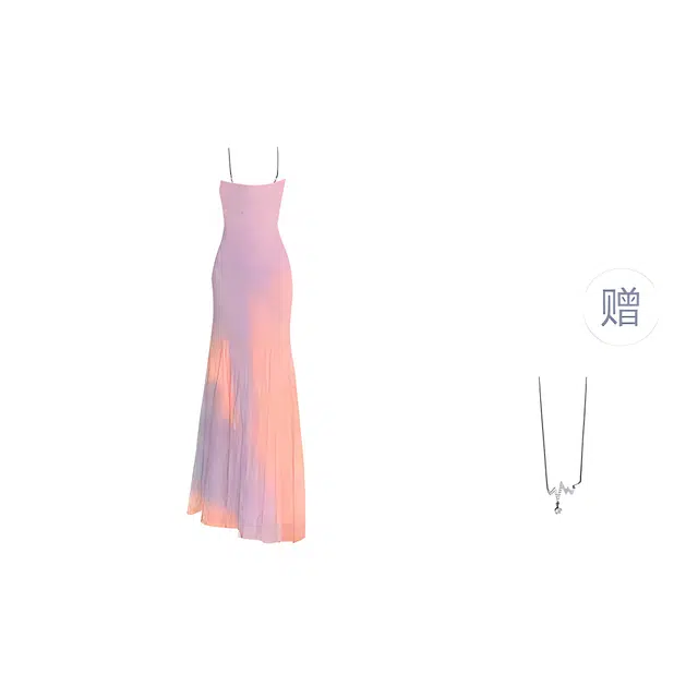 识恩 纯色简约纯欲风花朵蕾丝网纱包臀鱼尾长款连修身吊带连衣裙 女款