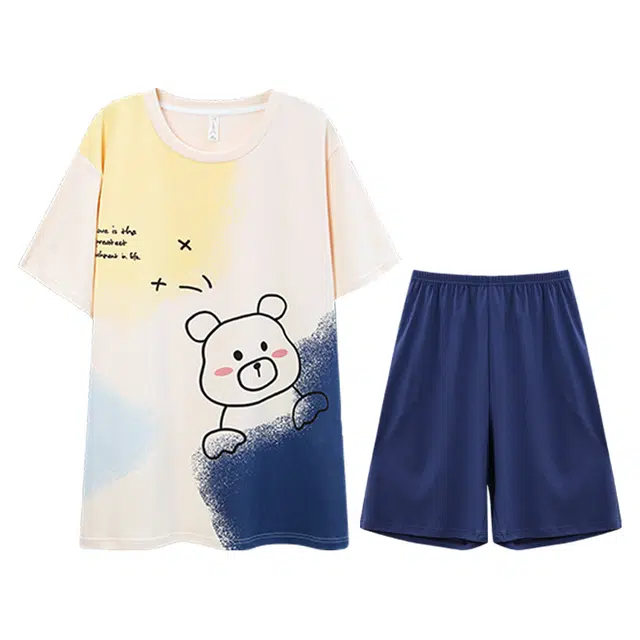 向薇 短袖短裤青少年学生卡通可爱薄款家居服睡衣套装 男款