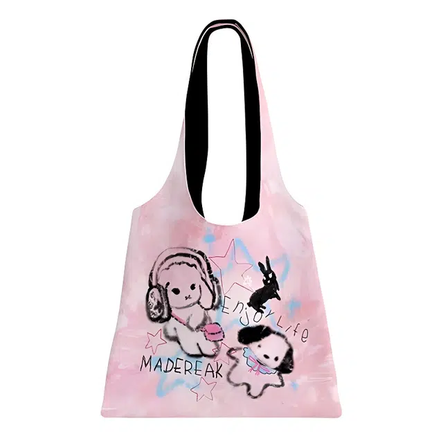 奥松 五花八萌大容量帆布包可爱上班通勤设计感小众 绒面科技布 单肩包 男女同款情侣款 粉色