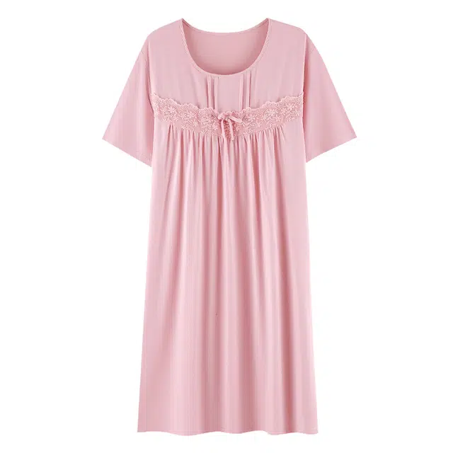 俏霓桐 薄款简约优雅时尚甜美花边可爱蝴蝶结带胸垫家居服可外穿短袖夏季睡裙 女款